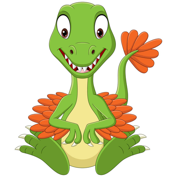 Illustrazione vettoriale del dinosauro Velociraptor del bambino del fumetto seduto - Vettoriali, immagini