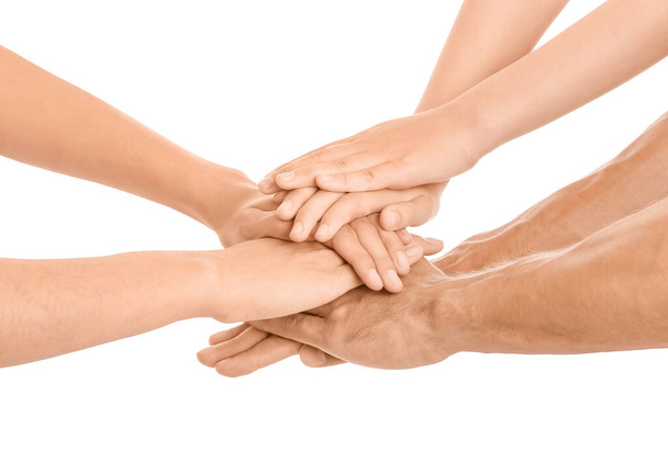 Hands of family on white background - Foto, immagini