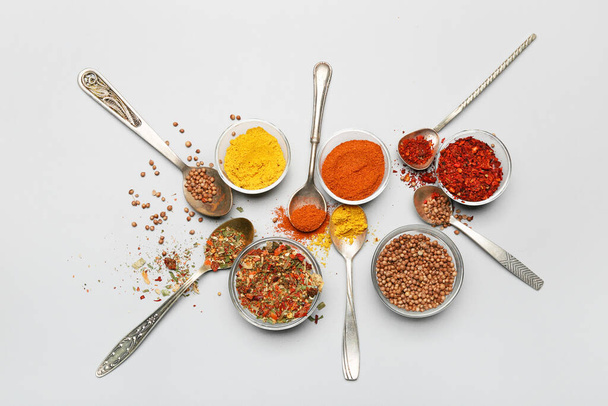 Different aromatic spices on light background - Photo, Image