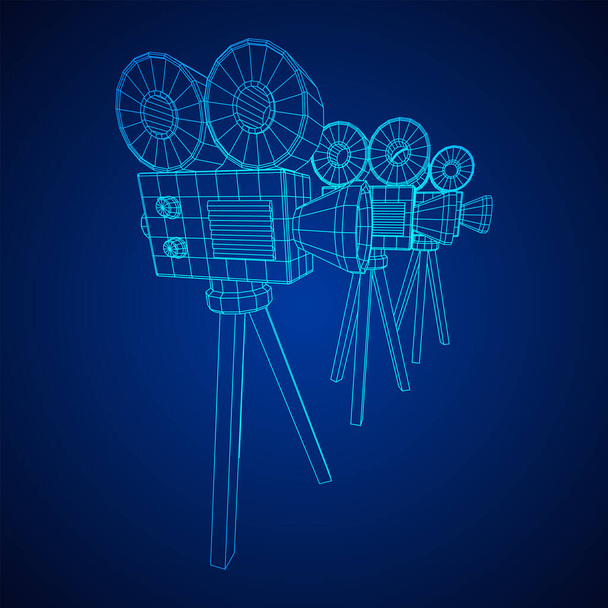 Polygonal camera projector. Movie time. Show film cinema festival concept. Wireframe low poly mesh vector illustration. - Vektor, kép