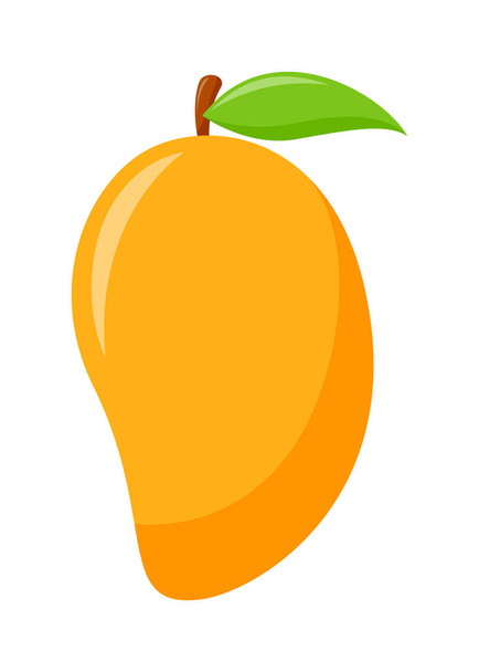 Beyaz arkaplanda yeşil yapraklı mango, düz tasarım, meyve vektörü illüstrasyonu - Vektör, Görsel