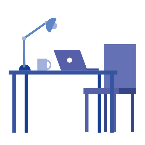 Bureau avec ordinateur portable et chaise design vectoriel - Vecteur, image