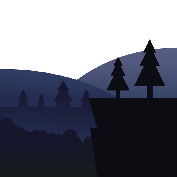 соснові дерева на скелі перед ландшафтом Векторний дизайн
 - Вектор, зображення