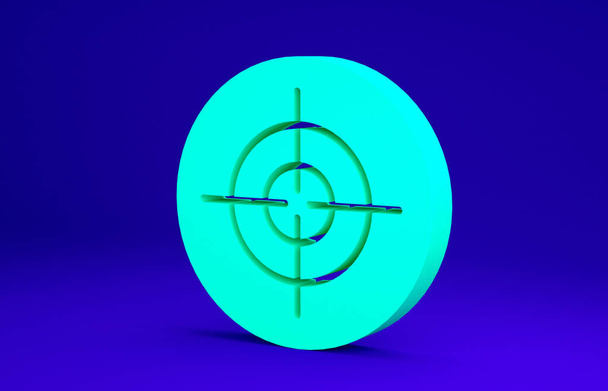 Icona sportiva Green Target isolata su sfondo blu. Bersaglio pulito con numeri per poligono di tiro o tiro. Concetto minimalista. Illustrazione 3d rendering 3D - Foto, immagini