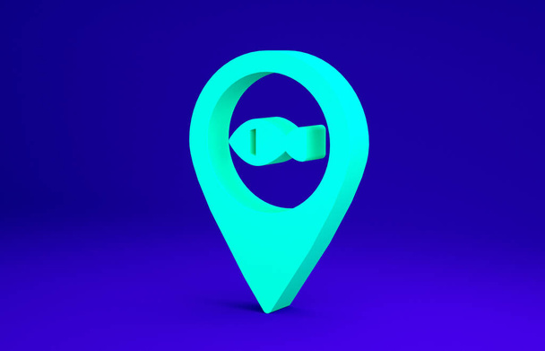 Green Location rybářská ikona izolované na modrém pozadí. Rybářství. Minimalismus. 3D ilustrace 3D vykreslení - Fotografie, Obrázek