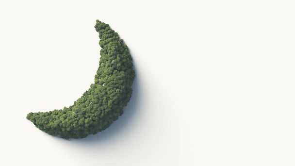Kopec ve tvaru měsíce v prvním čtvrtletí a zelený les, který ho pokrývá. Hraj symbol. 3D vykreslování. - Fotografie, Obrázek