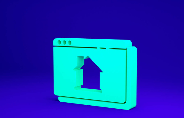 Green Online real estate house in browser icon isolated on blue background. Home loan concept, rent, buy, buying a property. Minimalism concept. 3d illustration 3D render - Photo, Image