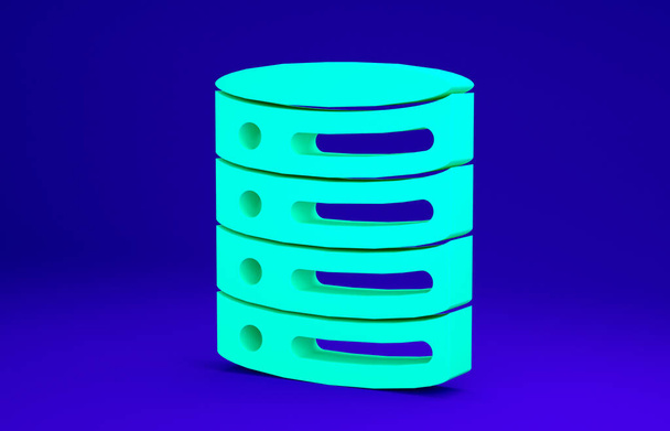 Green Server, Data, Web Hosting Icon isoliert auf blauem Hintergrund. Minimalismus-Konzept. 3D Illustration 3D Renderer - Foto, Bild