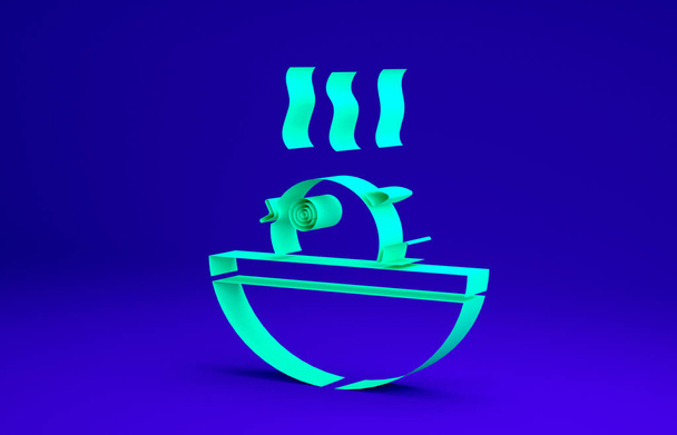 Icono de sopa de pescado verde Puffer aislado sobre fondo azul. Fugu pescado pez globo japonés. Concepto minimalista. 3D ilustración 3D render - Foto, Imagen