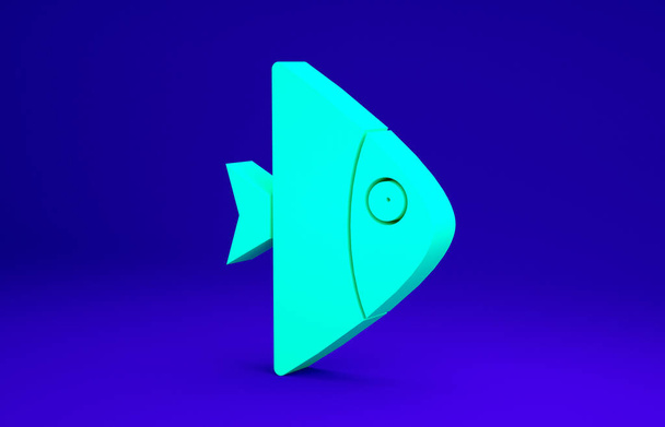 Ikona zielonej ryby odizolowana na niebieskim tle. Koncepcja minimalizmu. Ilustracja 3D 3D renderowania - Zdjęcie, obraz