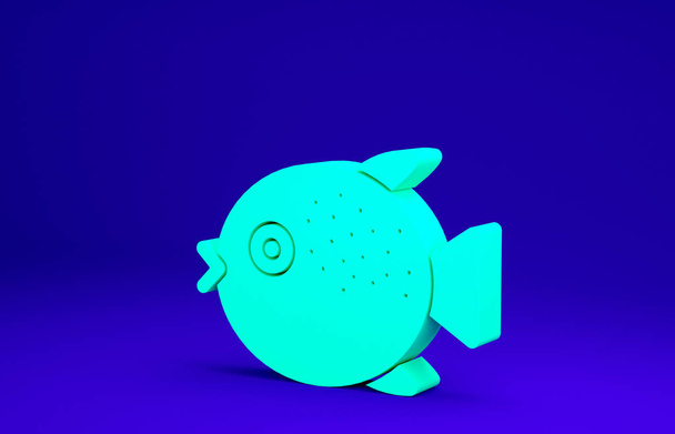 Зелена піктограма риби Пуффер ізольована на синьому фоні. Риба фугу японська риба пухнаста. Концепція мінімалізму. 3D ілюстрація 3D рендеринга
 - Фото, зображення