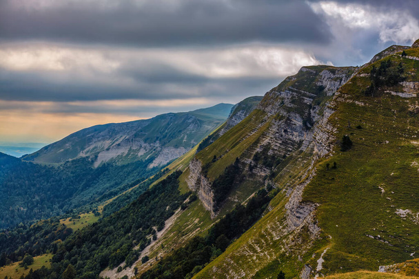 Cloudy landscape in the French Jura Mountains. - Fotoğraf, Görsel