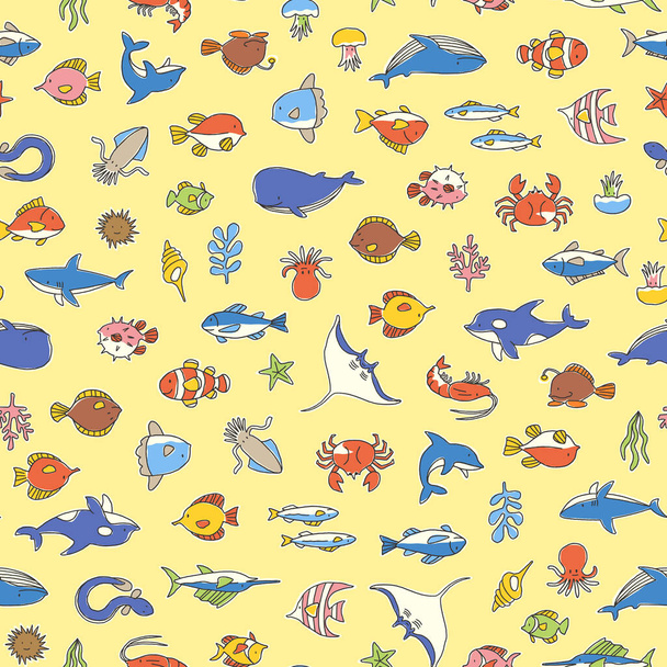Seamless pattern of a pretty fish,I designed various fish cutely, - Vector, Image