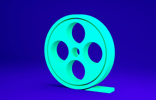 Green Film reel icon isolated on blue background. Minimalism concept. 3d illustration 3D render - Photo, Image