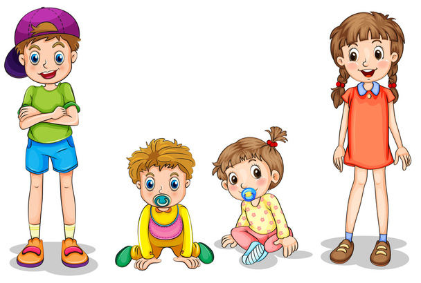 Two kids and two infants - Vector, Image