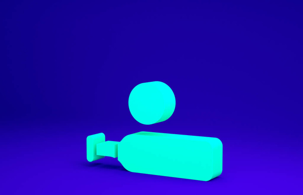 Green Wood kriketti bat ja pallo kuvake eristetty sinisellä pohjalla. Minimalismin käsite. 3d kuva 3D renderöinti - Valokuva, kuva