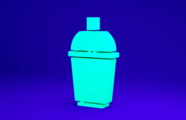Tazza di caffè verde per andare icona isolata su sfondo blu. Concetto minimalista. Illustrazione 3d rendering 3D - Foto, immagini