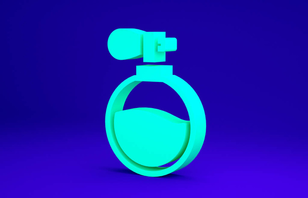 Ícone de perfume verde isolado no fundo azul. Conceito de minimalismo. 3D ilustração 3D render - Foto, Imagem