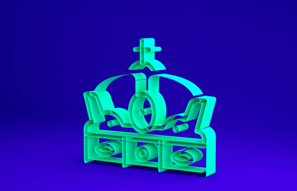 Zöld Crown of spain ikon elszigetelt kék háttérrel. Minimalizmus koncepció. 3d illusztráció 3D render - Fotó, kép