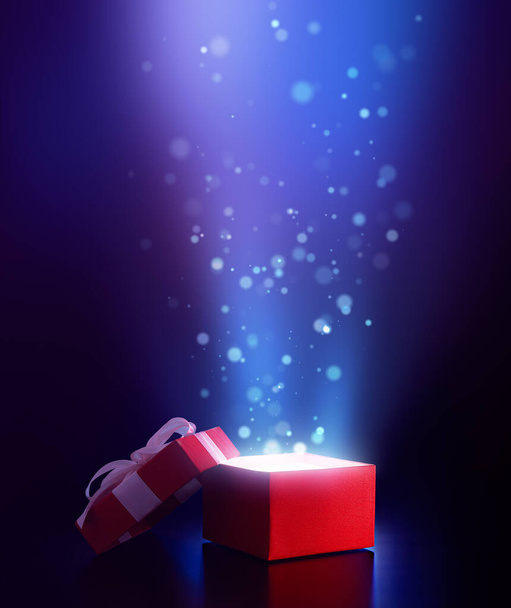 Caja de regalo abierta roja con luz mágica - Foto, Imagen