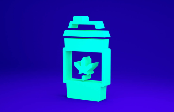 Zöld kávé csésze menni ikon elszigetelt kék háttér. Minimalizmus koncepció. 3d illusztráció 3D render - Fotó, kép