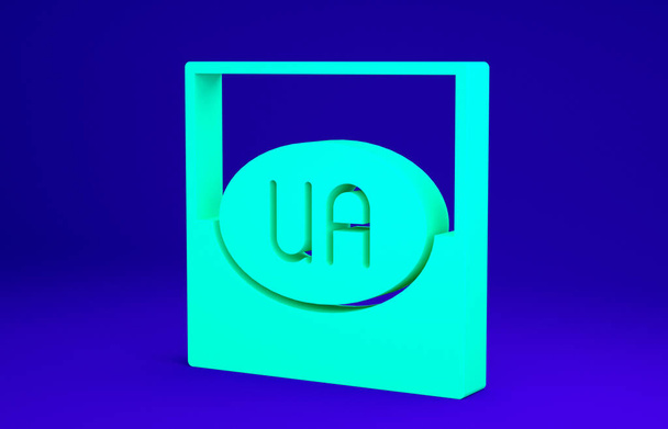 Zöld Nemzeti zászló Ukrajna ikon elszigetelt kék háttérrel. Minimalizmus koncepció. 3d illusztráció 3D render - Fotó, kép
