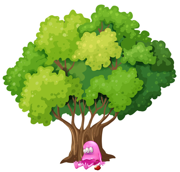 ένα δηλητηριασμένο ροζ τέρας κάτω από το δέντρο - Διάνυσμα, εικόνα