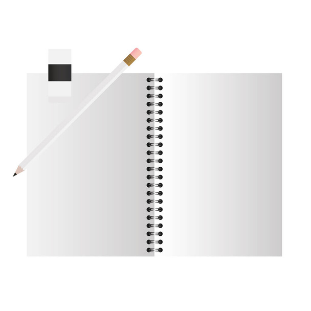 Mockup isolado notebook aberto e design de vetor a lápis - Vetor, Imagem