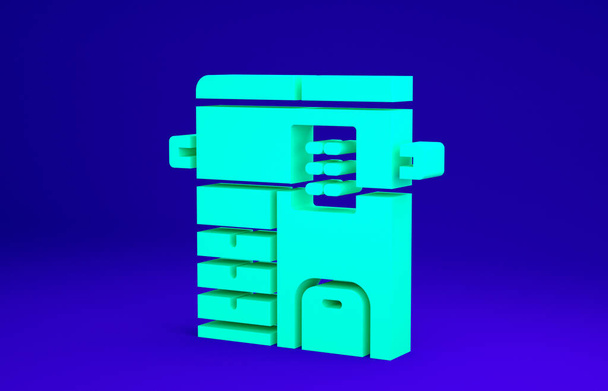Иконка многофункционального принтера Green Office изолирована на синем фоне. Концепция минимализма. 3D-рендеринг - Фото, изображение