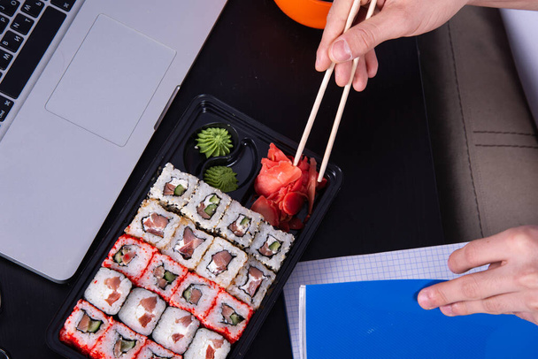 Sushi. Work and study at home. - Photo, image