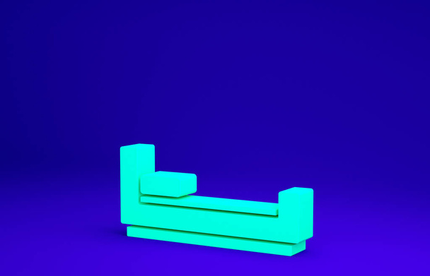 Green Bed εικονίδιο απομονώνονται σε μπλε φόντο. Μινιμαλιστική έννοια. 3d απεικόνιση 3D καθιστούν - Φωτογραφία, εικόνα