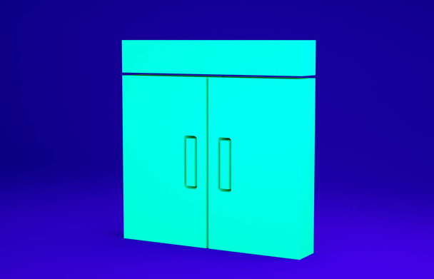 Zöld szekrény ikon elszigetelt kék háttérrel. Minimalizmus koncepció. 3d illusztráció 3D render - Fotó, kép
