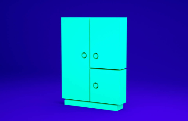 Πράσινο εικονίδιο ντουλάπας απομονωμένο σε μπλε φόντο. Μινιμαλιστική έννοια. 3d απεικόνιση 3D καθιστούν - Φωτογραφία, εικόνα