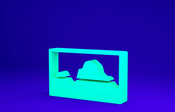 Icono de ecualizador de onda Green Music aislado sobre fondo azul. Onda de sonido. Tecnología de ecualizador digital de audio, panel de consola, pulso musical. Concepto minimalista. 3D ilustración 3D render - Foto, imagen