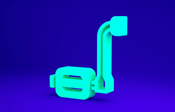 Grünes Fahrradpedal-Symbol isoliert auf blauem Hintergrund. Minimalismus-Konzept. 3D Illustration 3D Renderer - Foto, Bild