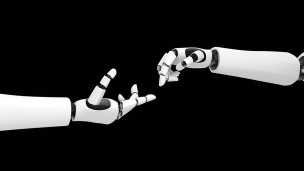 Gelecekçi robot, siyah arka planda yapay zeka CGI - Fotoğraf, Görsel