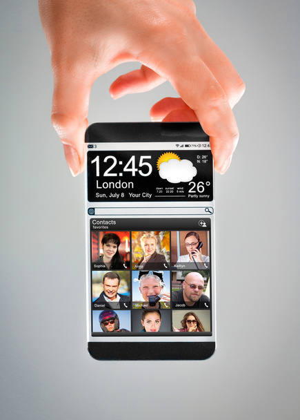 smartphone με διάφανη οθόνη σε ανθρώπινα χέρια. - Φωτογραφία, εικόνα