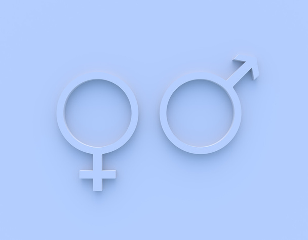 Female and male gender symbols in blue. - Photo, Image
