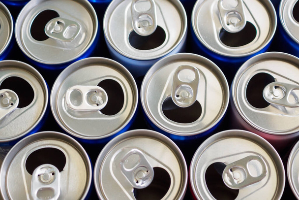 Empty aluminium drink cans recycling background concept - Photo, Image