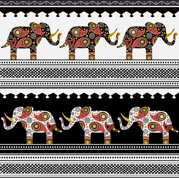 Oriental pattern with elephants - Vector, Image