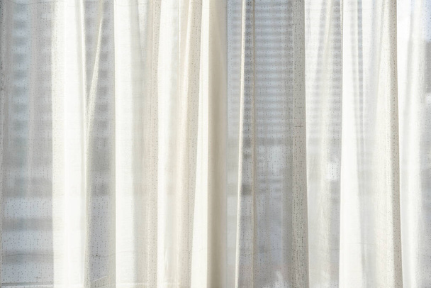 Close-up white curtain with bright sunlight - Photo, Image