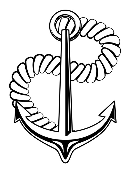 Nautical anchor with a coiled rope - Vector, Image