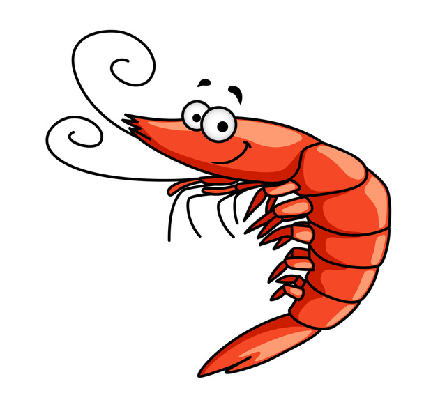 Happy prawn or shrimp with curly feelers - Vector, Image