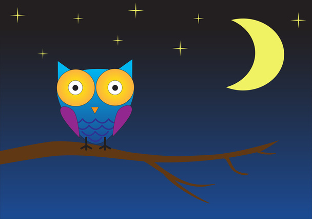 Owl on tree night illustration - Vector, Image
