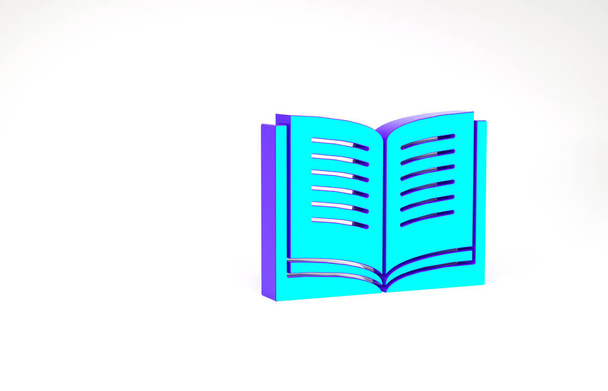 Turquoise Open βιβλίο εικονίδιο απομονώνονται σε λευκό φόντο. Μινιμαλιστική έννοια. 3d απεικόνιση 3D καθιστούν - Φωτογραφία, εικόνα