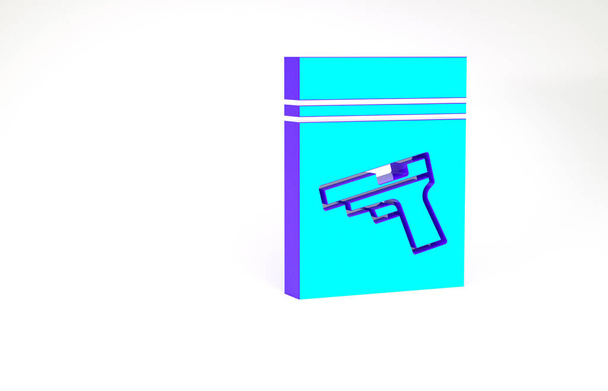 Turquoise Evidence bag and pistol or gun icon isolated on white background. Minimalism concept. 3d illustration 3D render - Photo, Image