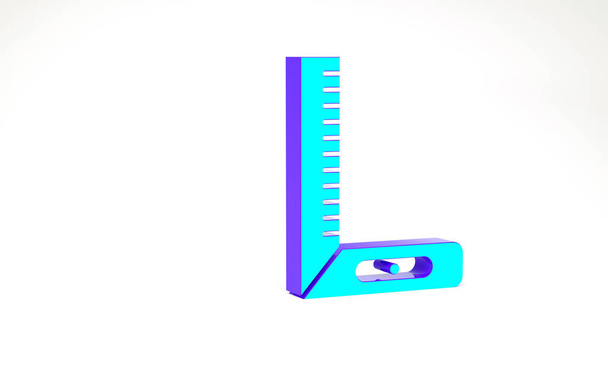 Icono de regla de la esquina turquesa aislado sobre fondo blanco. Setsquare, regla de ángulo, carpintería, utensilio de medición, escala. Concepto minimalista. 3D ilustración 3D render - Foto, Imagen