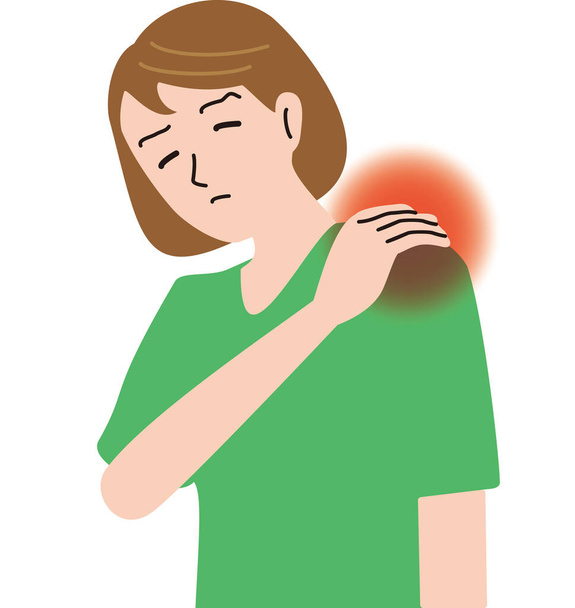 Middle-aged woman feeling shoulder pain - Vector, Image
