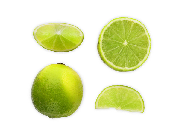Lime isolated. Lime half, slice, piece isolate on white. Lime set. - Fotó, kép