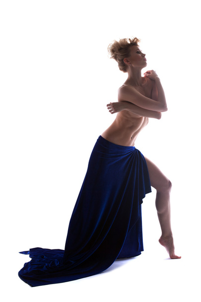 Image of graceful topless blonde posing in studio - Fotó, kép